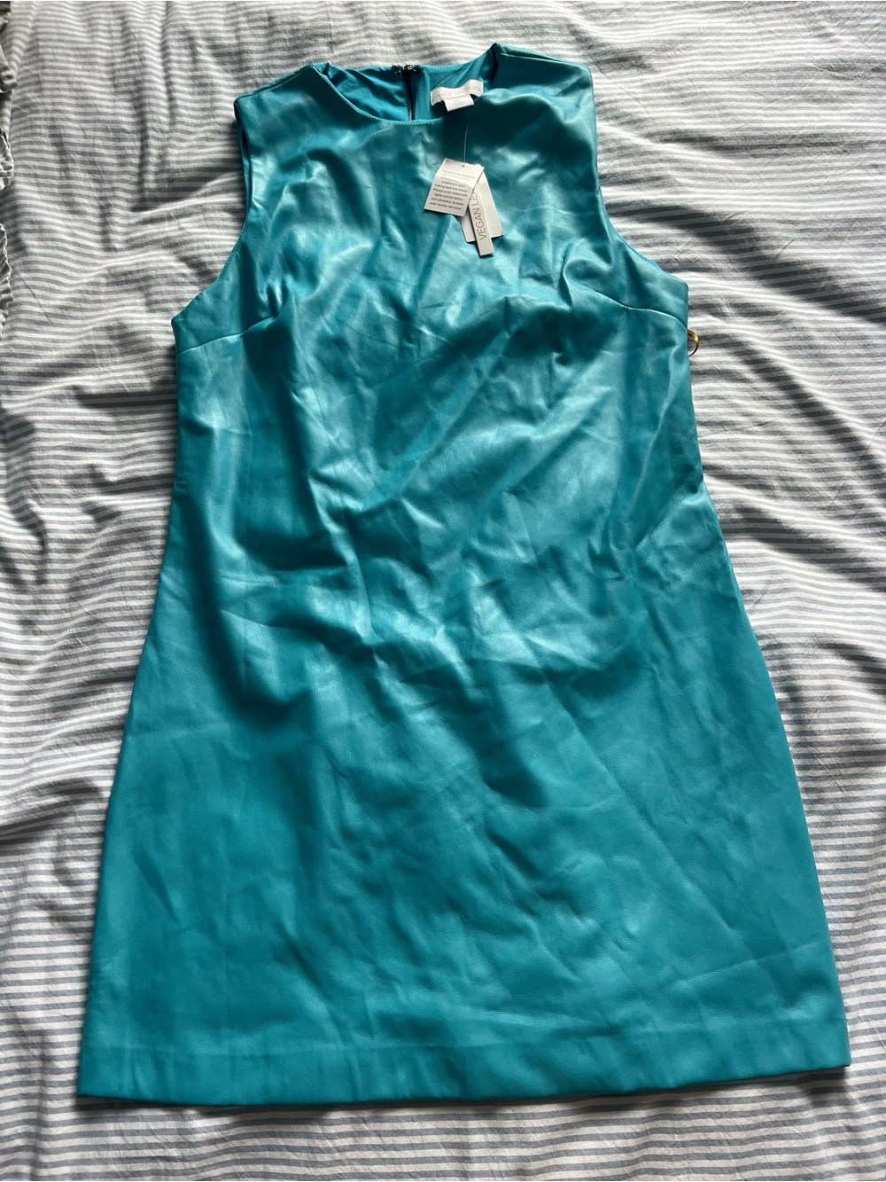 Vegan Leather Teal Sleeveless Shift Dress